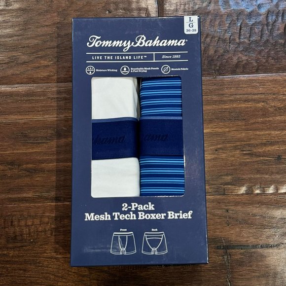 2 Pack Tommy Bahama Mesh Tech Boxer Briefs Underwear $58 Navy Stripes & White - Picture 13 of 16